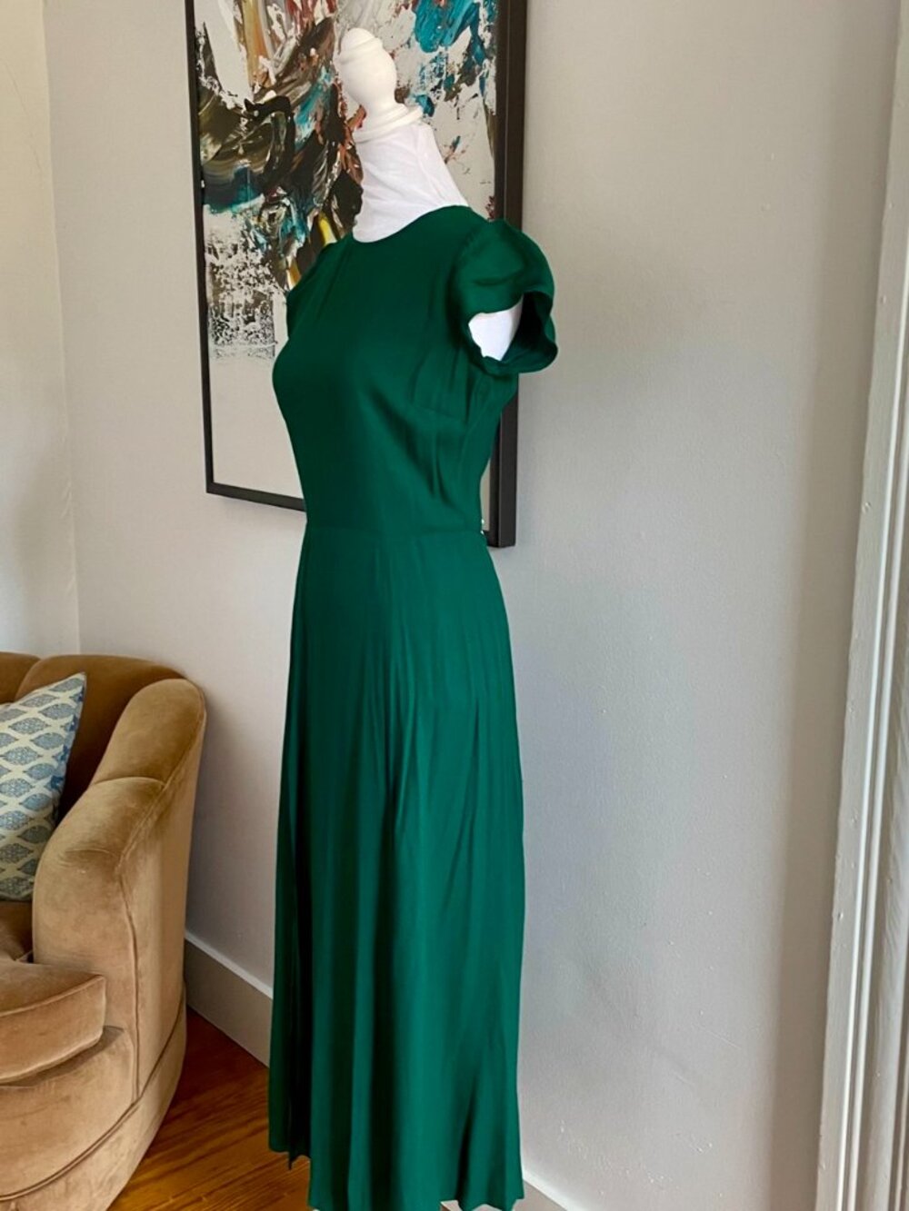 Reformation 'Gavin' Midi Dress / Emerald / Sz 2 - Picture 3 of 16
